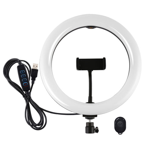 PULUZ 10,2 pouces 26 cm USB 3 modes réglables à double température couleur LED courbe lumière diffuse anneau Vlogging selfie photo lumière vidéo avec morsetto pour téléphone, 10,2 pouces