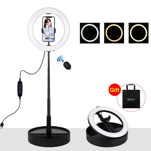 PULUZ 10.2 pouces 26 cm USB 3 modes réglables double température couleur LED anneau incurvé vlogging selfie photo lumière vidéo avec télécommande Bluetooth et support de table et support de téléphone