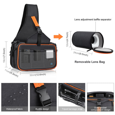 Borsa per fotocamera reflex stile triangolo PULUZ Borsa a tracolla impermeabile per zaino a tracolla con borsa per obiettivo rimovibile, Zaino stile triangolo(Nero)