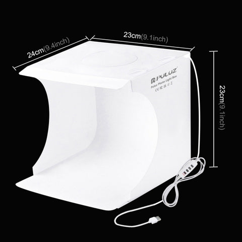 PULUZ Anello LED da 23 cm Pannello LED pieghevole Luce portatile Illuminazione fotografica Kit tenda da studio con fondali a 6 colori (nero, bianco, giallo, rosso, verde, blu), dimensioni da aperto: 24 cm x 23 cm x 23 cm, Pannello LED ad anello da 23 cm