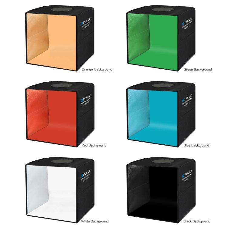 PULUZ 30 cm pieghevole, alta 97 CRI, luce ad anello, illuminazione fotografica, studio, tenda da tiro, kit con fondali a 6 colori (nero, bianco, arancio...