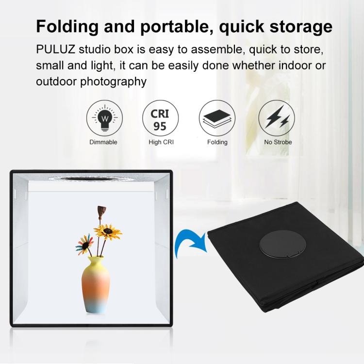 PULUZ 30 cm pieghevole, alta 97 CRI, luce ad anello, illuminazione fotografica, studio, tenda da tiro, kit con fondali a 6 colori (nero, bianco, arancio...