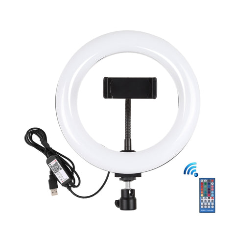 PULUZ 7,9 pollici 20 cm USB RGB dimmerabile LED doppia temperatura colore LED anello luminoso curvo Vlogging Selfie Fotografia Luci video con morsetto per telefono, 7.9 inch RGBW