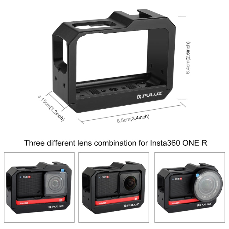 PULUZ Gabbia protettiva per montaggio su telaio in lega di alluminio con slot per base per scarpa fredda e adattatore per base per treppiede per Insta36...