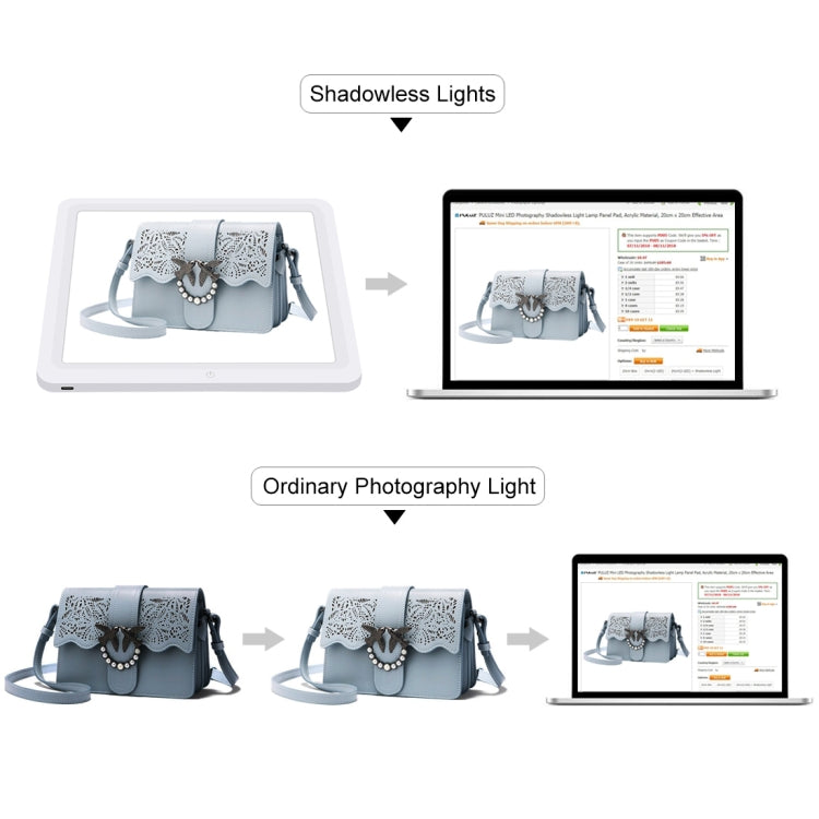 PULUZ Mini LED Photography Shadowless Light Lamp Panel Pad + Studio Shooting Tent Box, Acrylic Material, 20cm x 20cm Effective Area                     ...