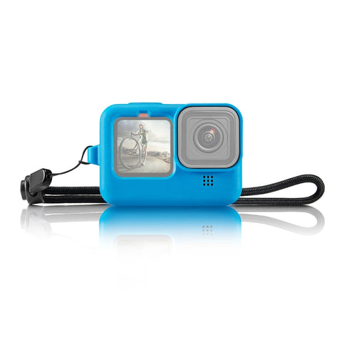 PULUZ per GoPro HERO12 Nero/11 Nero/10 Nero/9 Nero Custodia protettiva in silicone con cinturino da polso e copriobiettivo, For GoPro HERO9 Black