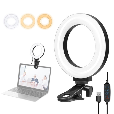 PULUZ 4,7 pollici 12 cm Anello Selfie Light 3 modalità USB dimmerabile doppia temperatura colore LED curvo Vlogging Fotografia Luci video con supporto clip per monitor, 4.7 inch+Clip