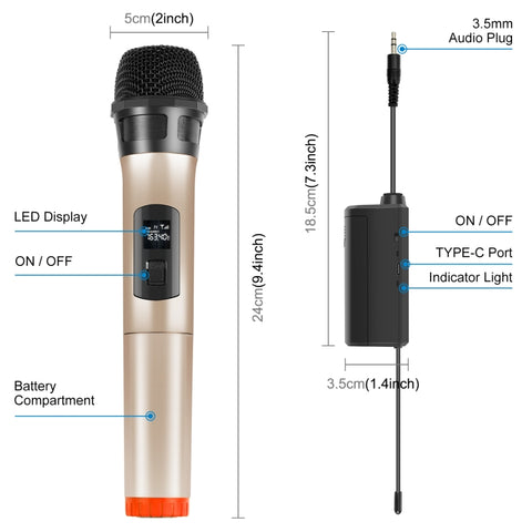 Micro dynamique sans fil UHF PULUZ avec affichage LED, UHF