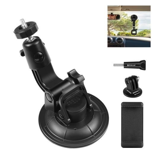 Supporto a ventosa per auto PULUZ con morsetto per telefono/vite/adattatore per treppiede, Phone Car Suction Cup