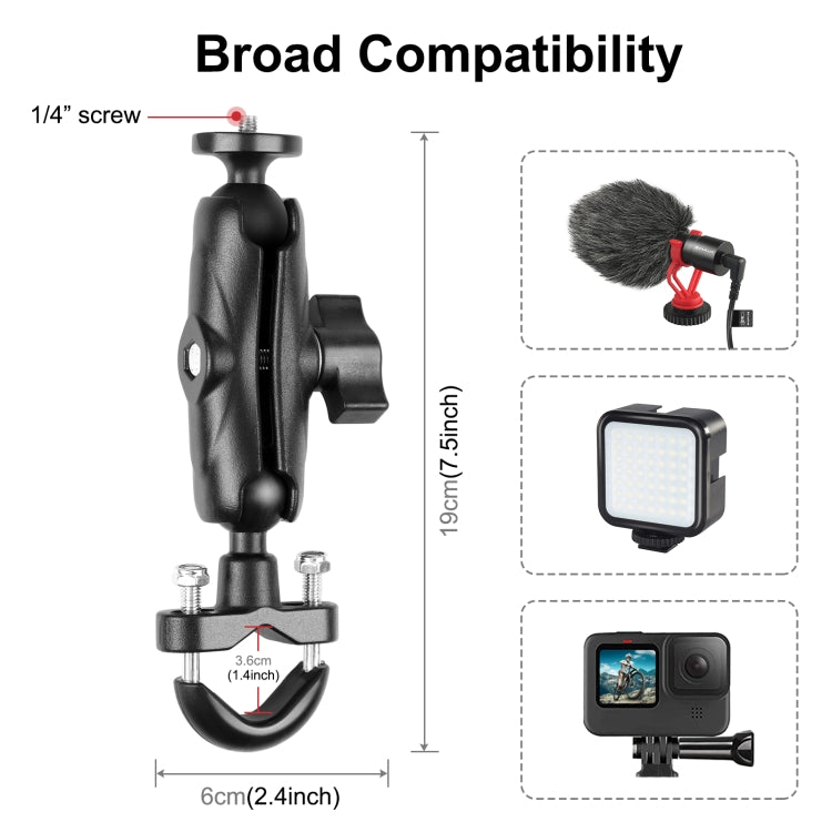 Supporto base con bullone a U per manubrio moto PULUZ per GoPro e altre action camera, Handlebar Mount