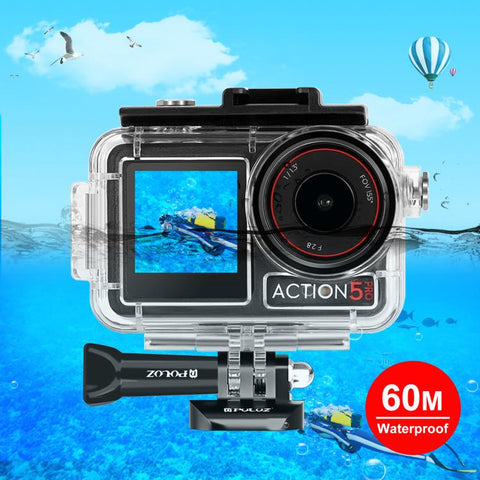 Per DJI Osmo Action 3/4 PULUZ Custodia subacquea impermeabile da 40 m con pattino freddo e fibbia Supporto di base e vite, For DJI Osmo Action 3 / 4 Waterproof Case