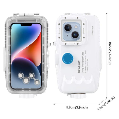 PULUZ Custodia Subacquea Impermeabile 40m/130ft per iPhone 15 Pro / 14/14 Pro / 13/13 Pro / 12/12 Pro, con Valvola unidirezionale Foto Video per la Custodia Subacquea, For iPhone 14 / 14 Pro