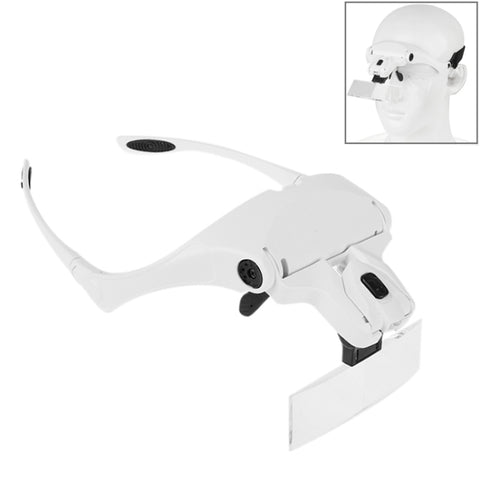 5 lentilles 1,0X-3,5X lente d'ingrandimento staffa per occhiali lente d'ingrandimento avec 2 luci LED ingrandimento occhi occhiali occhiali instrumento di ingrandimento, 5 lentilles 1,0X-3,5X (Blanc)