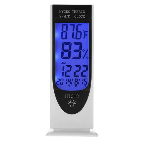 HTC-8 LCD lumineux numérique LED lumière à l'heure du thermomètre rétroéclairage igrometro misuratore di umidità, avec sveglia/data/orologio/calendario, HTC-8