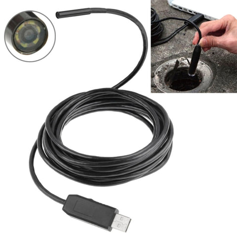 Caméra d'inspection pour tube endoscopique serpentin USB étanche avec 6 LED pour la fonction OTG du téléphone cellulaire Android, longueur : 5 m, diamètre lent : 7 mm, 5 m (diamètre de l'objectif : 7 mm)