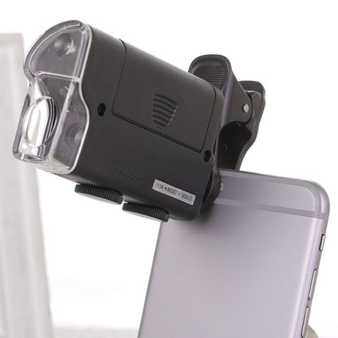 Lente d'ingrandimento per gioielli con clip per microscopio per telefono 60X-100X avec luce a LED, 60X-100X Clip