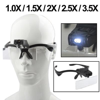 Objectifs multifonctions 1,0X / 1,5X / 2,0X / 2,5X / 3,5X avec lumière à 2 LED, couleur décontractée, 5 lentilles 1,0X-3,5X (9892B)