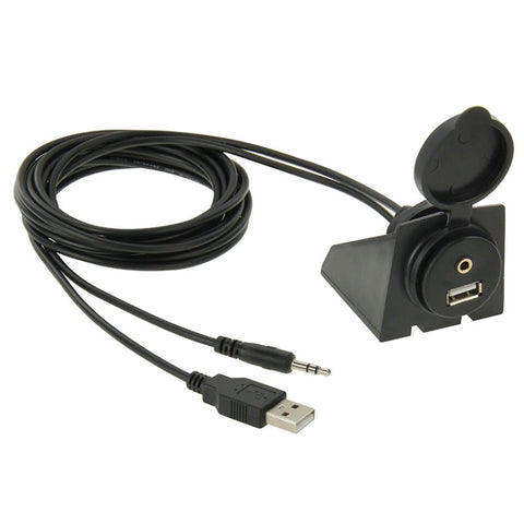 Câble de prolongateur USB 2.0 et 3,5 mm mâle-femelle avec montage intégré pour voiture, longueur : 2 m, USB 2.0 et 3,5 mm mâle à femelle