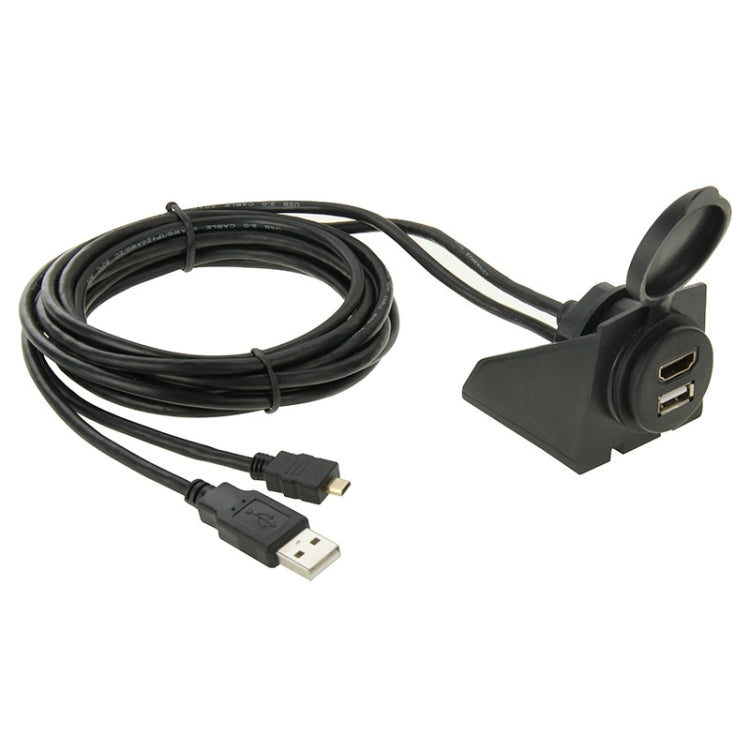 USB 2.0 & Micro HDMI (Type-D) Male to USB 2.0 & HDMI (Type-A) Female Adapter Cable with Car Flush Mount, Length: 2m                                     ...