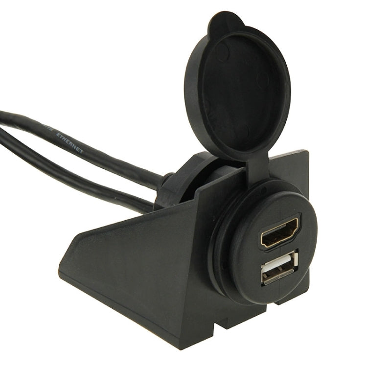 USB 2.0 & Micro HDMI (Type-D) Male to USB 2.0 & HDMI (Type-A) Female Adapter Cable with Car Flush Mount, Length: 2m                                     ...