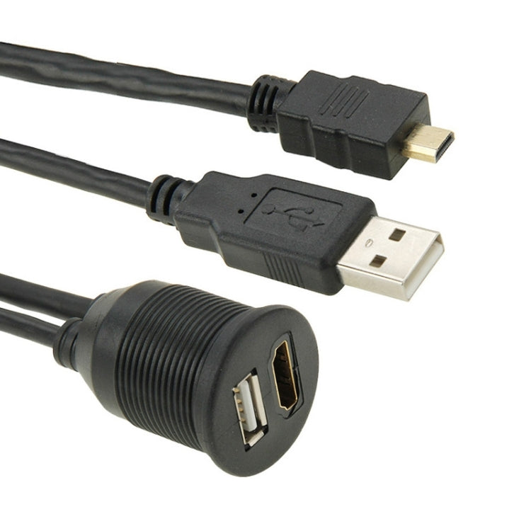 USB 2.0 & Micro HDMI (Type-D) Male to USB 2.0 & HDMI (Type-A) Female Adapter Cable with Car Flush Mount, Length: 2m                                     ...