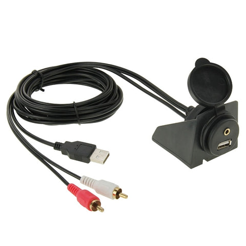 Cavo adattatore USB 2.0 e 2 RCA maschio a USB 2.0 e femmina da 3,5 mm con montaggio ad incasso per auto, lunghezza: 2 m, USB 2.0 &amp; 2 RCA Male to USB 2.0 &amp; 3.5mm Female