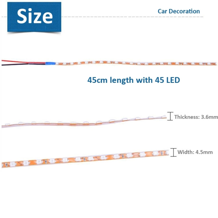 5 PCS Flow Style 45 LED 3528 SMD Waterproof Flexible Car Strip Light for Car Decoration, DC 12V, Length: 45cm, 45cm Dark Blue, 45cm Green, 45cm Ice Blue...