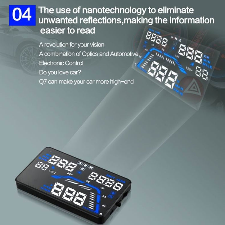Q7 5.5 inch Car GPS HUD Vehicle-mounted Head Up Display Security System, Support Speed & Real Time & Altitude & Over Speed Alarm & Satellite Number, etc...