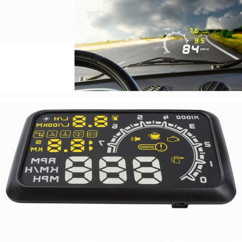 W02 Système d'avis de consommation de carburant HUD OBDII pour voiture à 5,5 pouces Protège-affichage tête haute monté sur le véhicule avec LED, W02