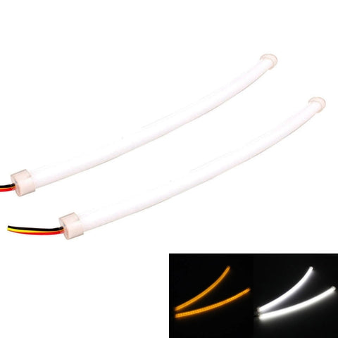 2 pièces 3W 180LM 6500K 597-577nm blanc + jaune tube LED câble lumière de fête diurne DRL lampe stéréo, DC12V, lampe longue: 30 cm, 3W 180LM