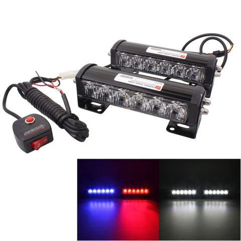 2 PZ 6 pollici 6 LED 2 x 18W Spia flash per auto Rosso + Blu Cambia luce di émergenza imperméable bianca, DC 12V, Light Red + Blue Change White