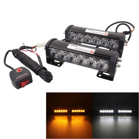 2 pièces 6 pouces 6 LED 2 x 18W Spia flash pour auto Giallo Cambia luce di émergenza imperméable blanc, DC 12V, jaune changement blanc