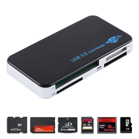 Lecteur de carte USB 3.0, super vitesse 5 Gbit/s, prise en charge de la carte CF / SD / TF / M2 / XD / MS, prise en plastique