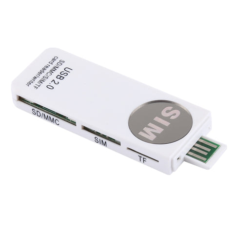 Lecteur de carte USB universel, prise en charge carte SD/MMC/SIM/TF, blanc