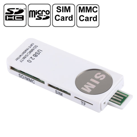 Lecteur de carte USB universel, prise en charge carte SD/MMC/SIM/TF, blanc