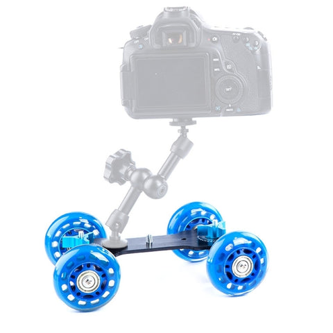 DEBO Carrello per fotocamera di prima generazione / Carrello da pavimento Video Slider Track Dolly Car per fotocamera DSLR / videocamere, Blue