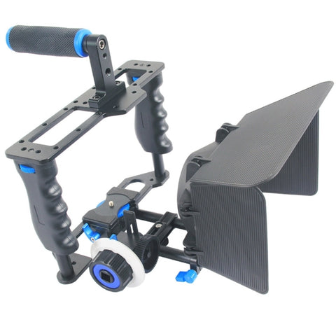 YELANGU YLG1103A-B Stabilizzatore per gabbia per videocamera con maniglia grande + kit Matte Box per fotocamera DSLR/videocamera