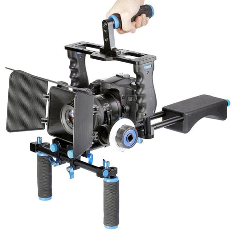 YELANGU YLG1103A-A Supporto a spalla per fotocamera con doppia maniglia + Kit stabilizzatore gabbia per fotocamera con scatola opaca per fotocamera DSLR/videocamera