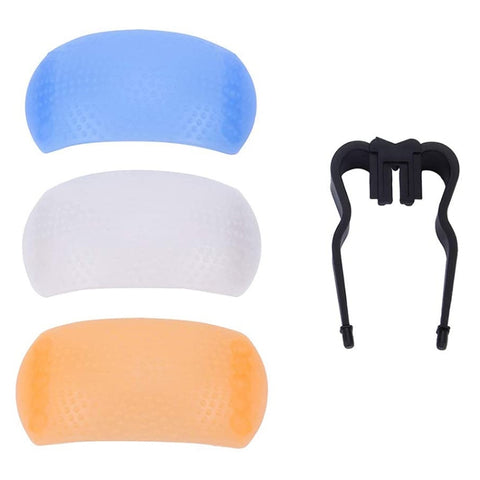 Kit diffusore flash morbido pop-up a 3 colori con diffusore bianco/diffusore blu/diffusore arancione/staffa diffusore