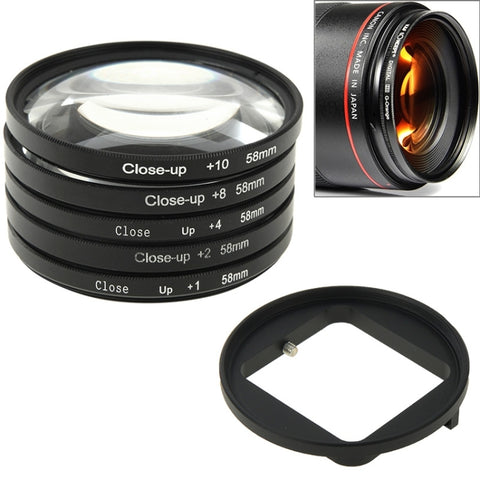Filtre pour objectif macro 6 en 1 de 58 mm Filtre pour objectif macro + Anello filtre adaptateur pour GoPro HERO3, 6 en 1 58 mm