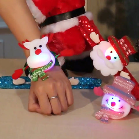 Polsino en style Babbo Natale avec luce flash Joyeux Noël Slap Pat Circle, Flannel Light Santa Claus