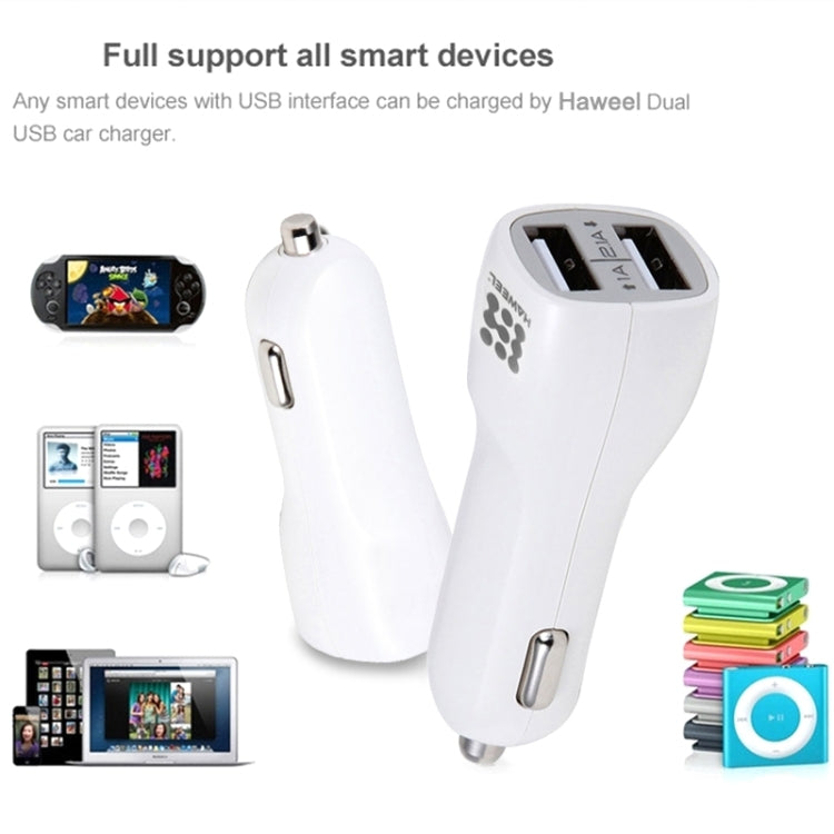 HAWEEL High Quality 2.1A + 1A Dual USB Ports Car Charger, HK Black, US  Black, US White, UK Black, UK White, White, Black