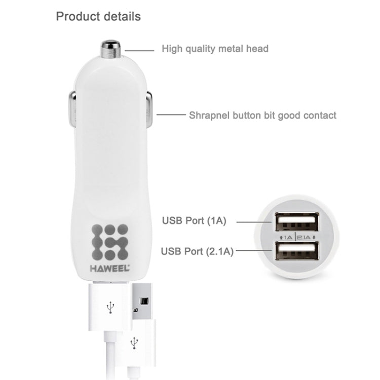 HAWEEL High Quality 2.1A + 1A Dual USB Ports Car Charger, HK Black, US  Black, US White, UK Black, UK White, White, Black