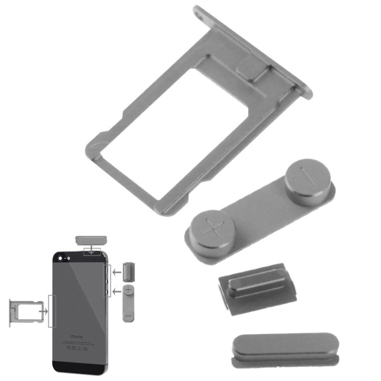 4 in 1 for iPhone 5 & 5S Original Alloy Material Colorful Nano SIM Card Tray + Volume Button + Power Button + Mute Button, For 5 & iPhone 5S            ...