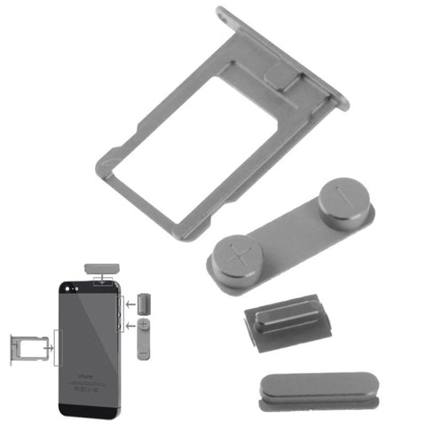 4 in 1 (Vassoio scheda Nano SIM colorato in materiale originale in lega + Pulsante volume + Pulsante accensione + Pulsante Mute) per iPhone 5 e 5S, Oro chiaro, For 5 & iPhone 5S, For iPhone 5 & 5S