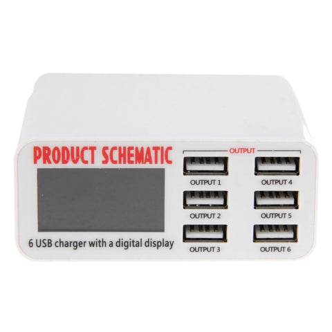 WLX-899 Caricabatterie USB da 30 W Uscita 5 V 6 A Caricatore USB a 6 porte ad alta velocità max 3,5 A con display digitale e cavo da 1,5 m, WLX-899