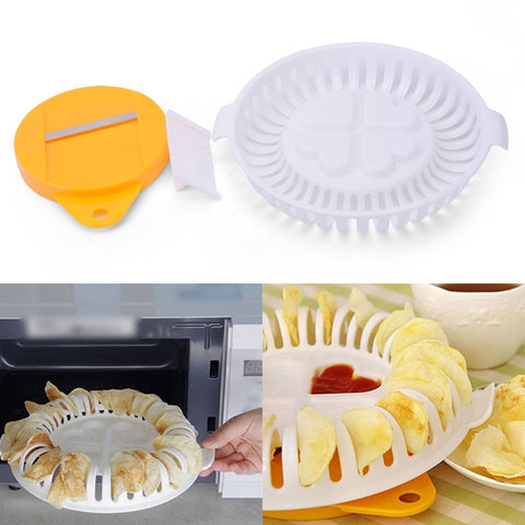 Dispositivo per patatine fritte al forno fatte in casa fai da te nel forno a microonde con affettatrice e piatto, Four à micro-ondes DIY