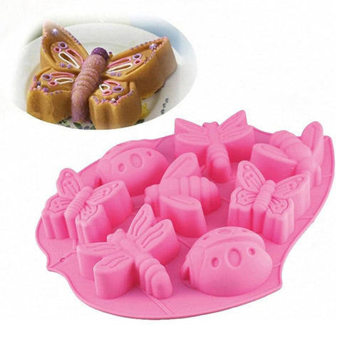 Stampo per torta en silice a forma di scarabeo, farfalla, insetto, 8 en 1, 8 en 1 (rose)