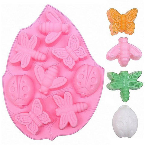 Stampo per torta en silice a forma di scarabeo, farfalla, insetto, 8 en 1, 8 en 1 (rose)
