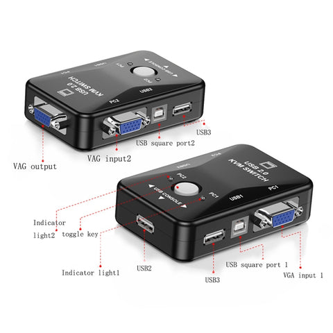 KVM-21UA Switch Box KVM USB a 2 porte con pulsante di controllo per monitor tastiera mouse PC, 2 Ports (with USB)
